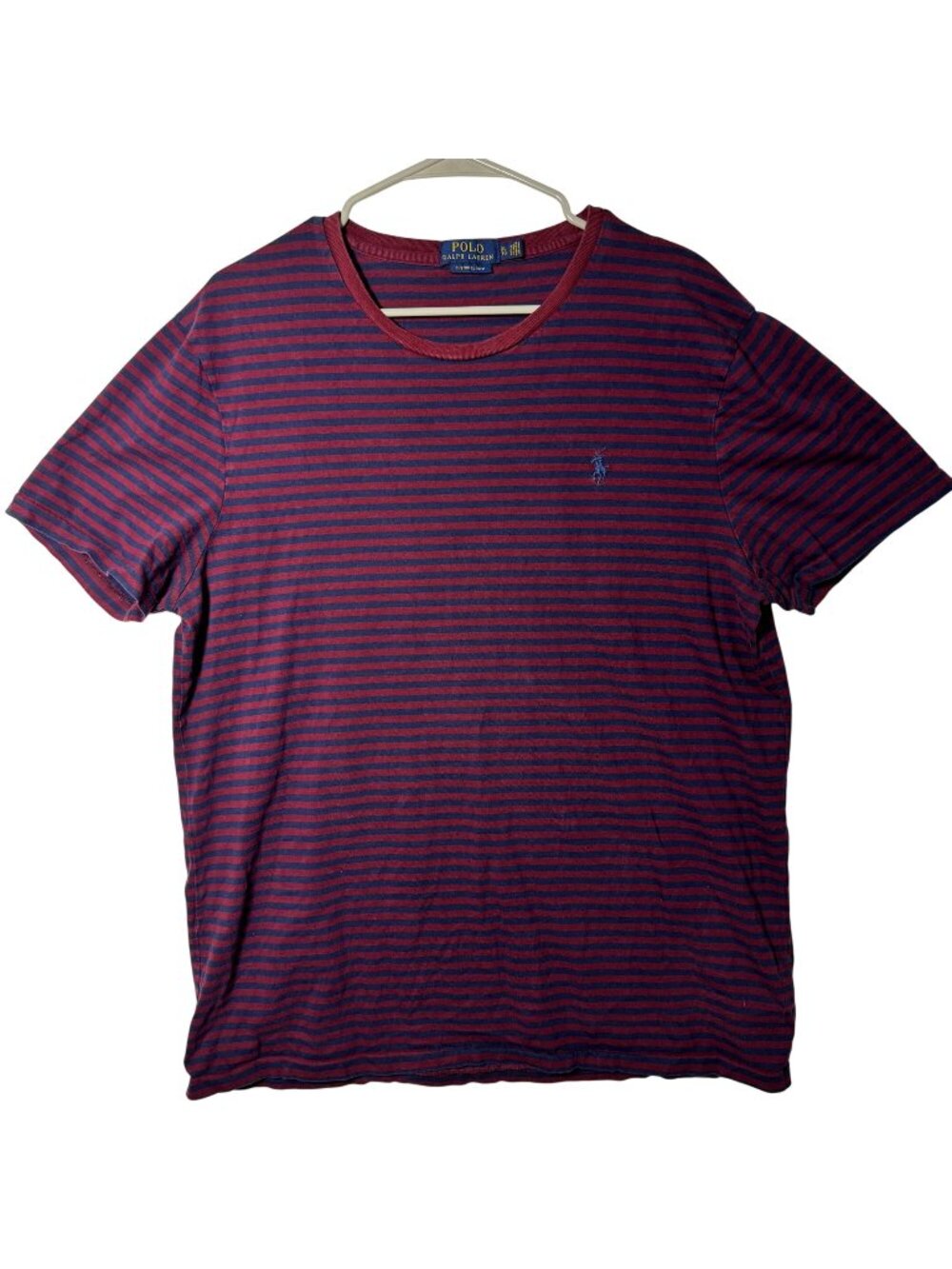 Polo Ralph Lauren Mens Striped Custom Slim Fit T-Shirt XL Maroon & Navy Cotton